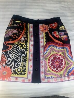Vintage Carlisle Button-Front Multicolor Printed 100% silk Skirt size 16